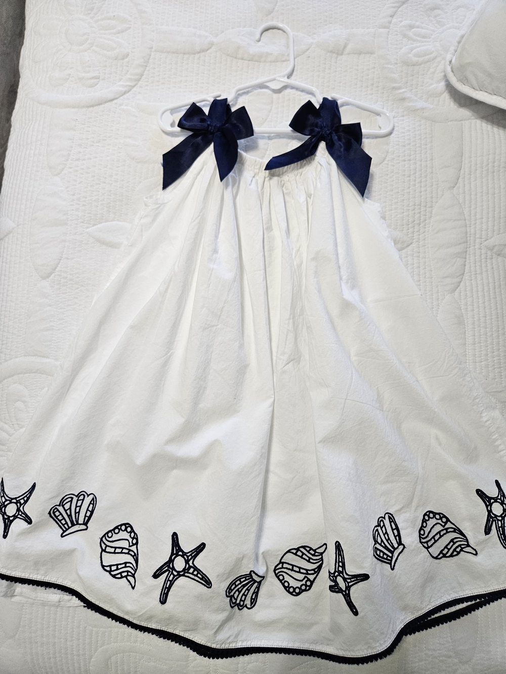 Rachel Zoe White Nightgown with Navy Bow Accents